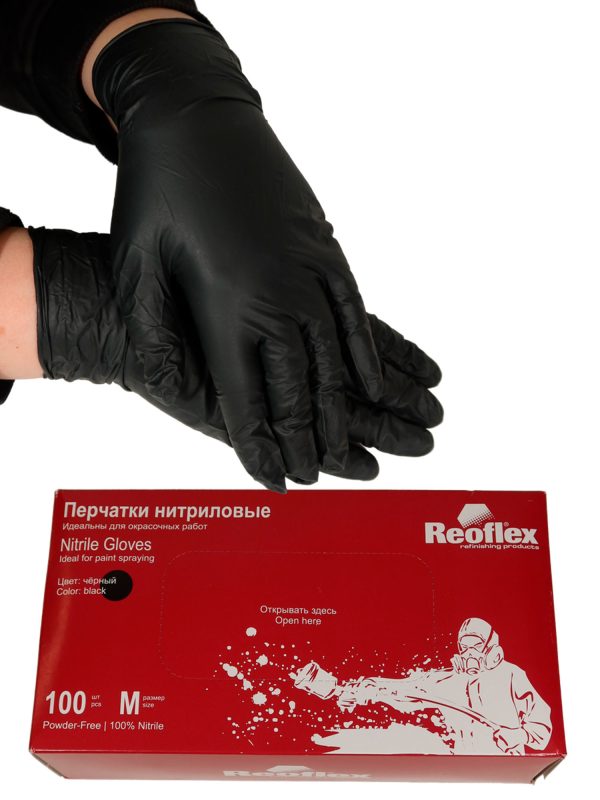 Перчатки нитриловые Reoflex р.M (100 шт)  чёрный