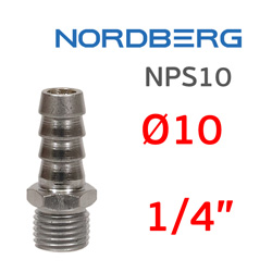 Переходник ёлочка 10мм - резьба 1/4M (наружная) Nordberg NPS10